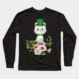 Happy st. patrick’s day, cute little cat and flowers Long Sleeve T-Shirt